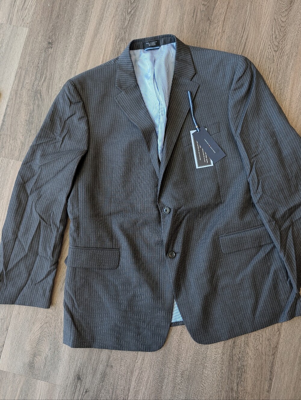 Charcoal Worsted Wool Pinstripe 2 Piece Blazer Classic Two-Button Suit Top